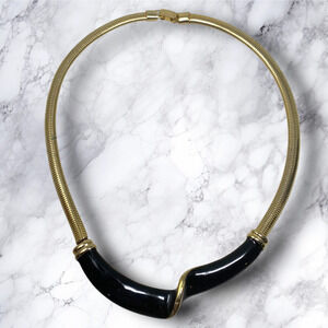 Vintage 1980's Omega Choker Necklace Gold Tone Black Enamel Avant Garde Couture